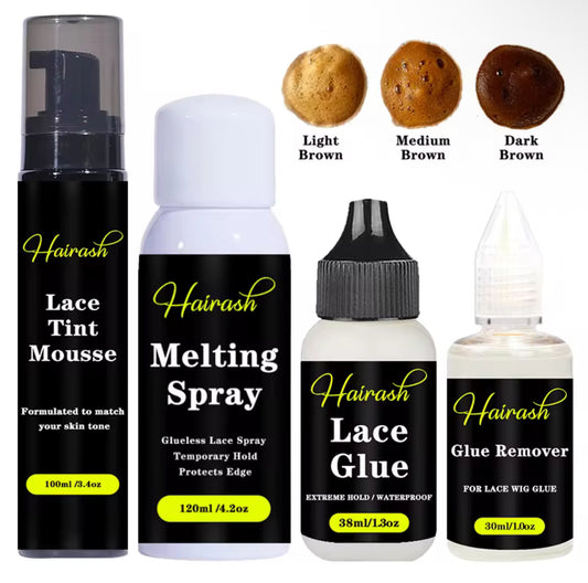 EXTREME Hold Melting Spray, Lace Tint Mousse, Waterproof Wig Glue & Remover (6-in-1 Set)